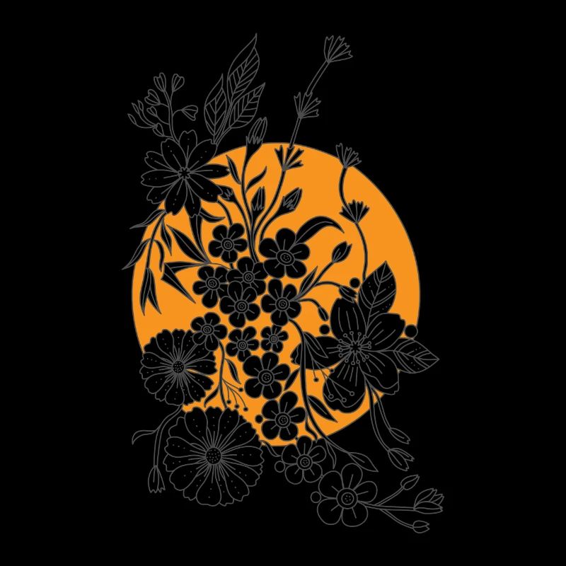 Centengle Fleurs noires avec soleil orange