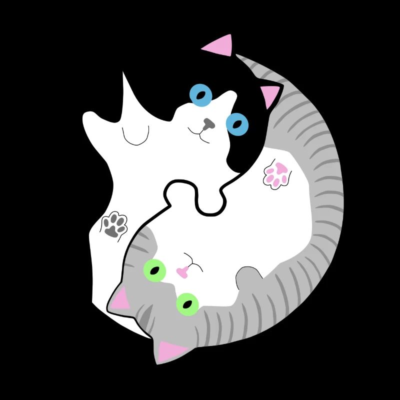 Schwarz-weiße und grau-getigerte Katzen Yin-Yang