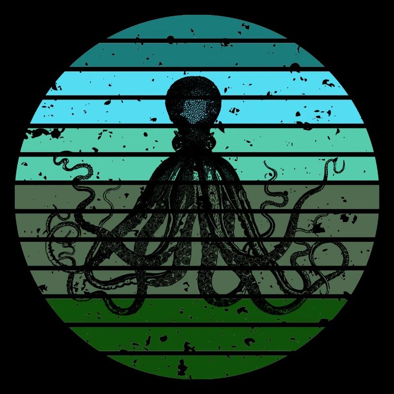 Vert Bleu Octopus Retro Artwork Sunrise