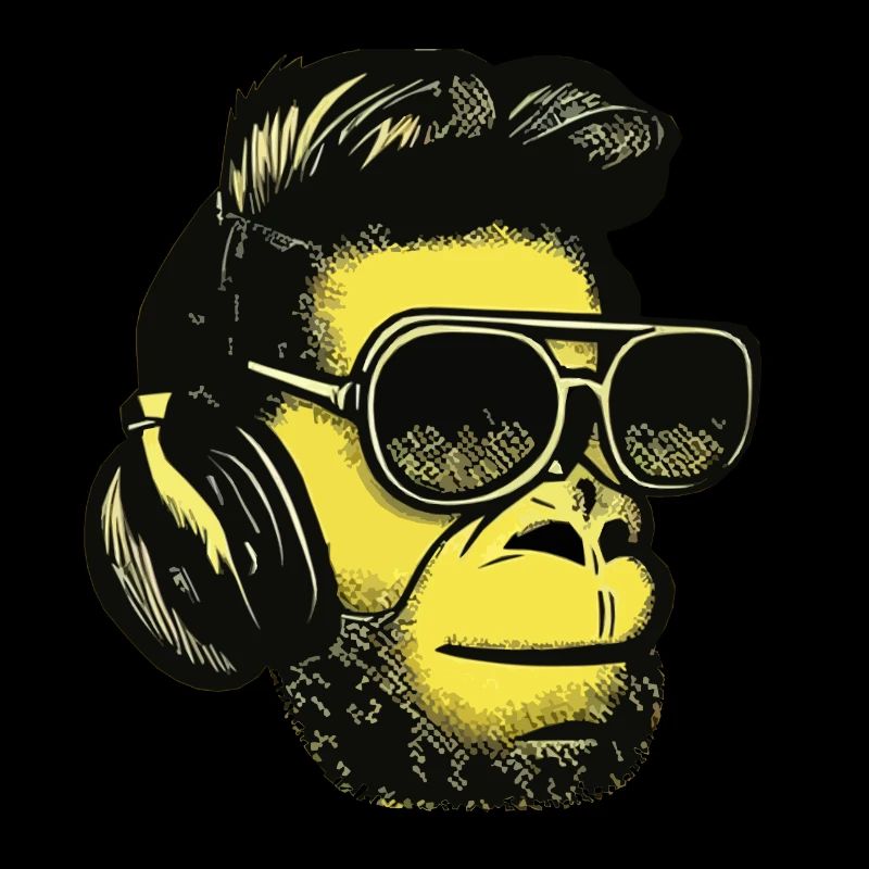 Affe hört Musik mit Kopfhörern