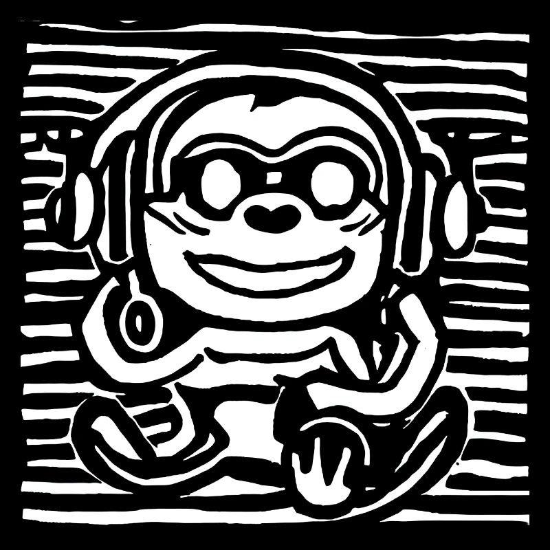 Affe hört Musik mit Kopfhörern