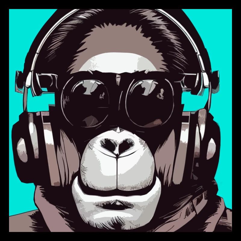 Affe hört Musik mit Kopfhörern