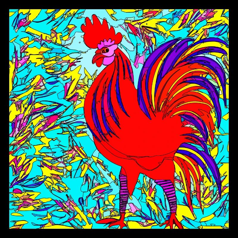 Illustration d’un coq, dans un style abstrait
