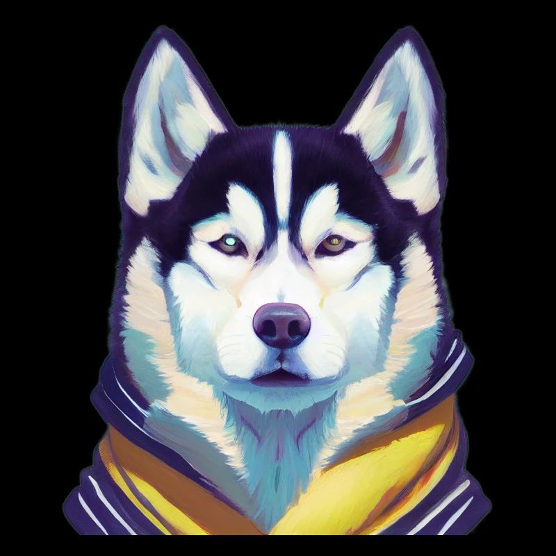 Husky mit gelbem Schal