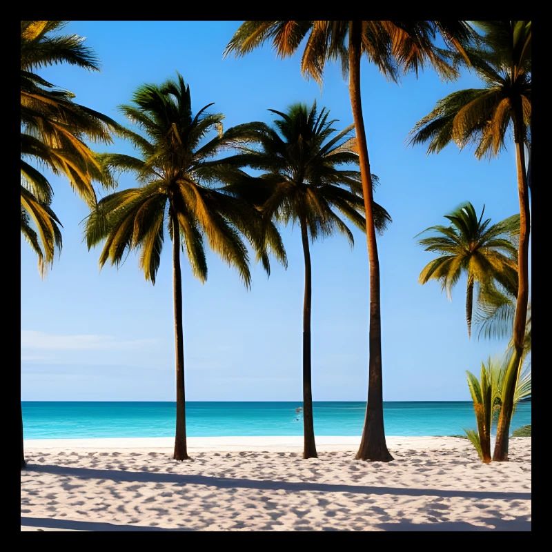 Sunny beach among palm trees