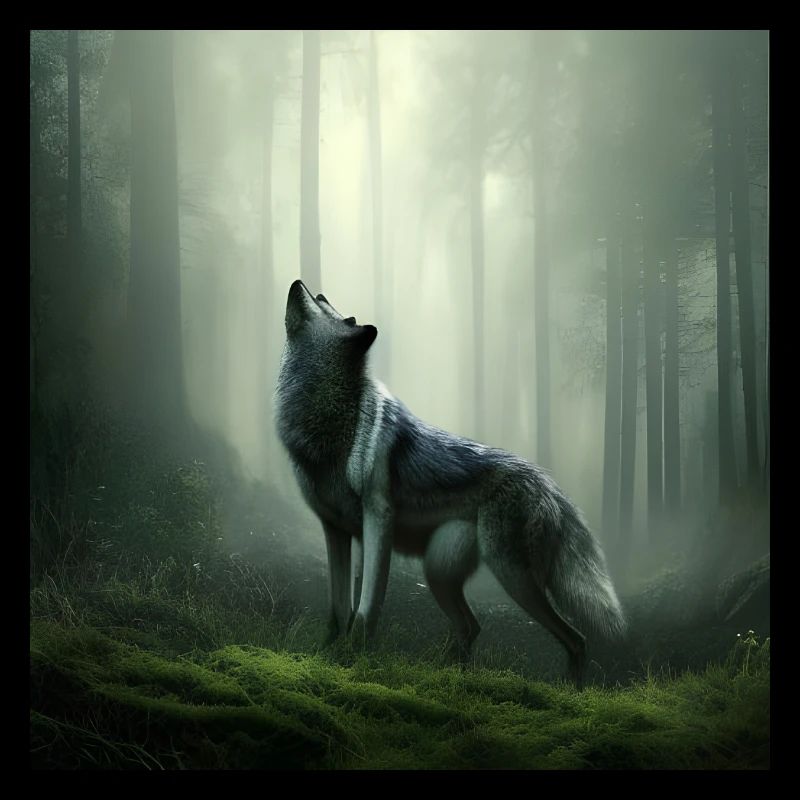 Howling wolf at midnight