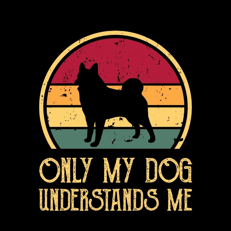 Black Norwegian Elkhound Dog Silhouette Retro Sun