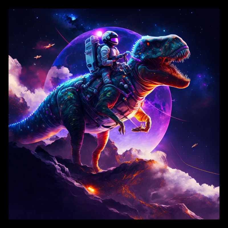 Celestial astronaut riding t rex