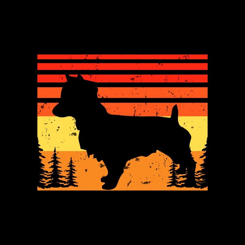 Australian Terrier Dog Silhouette Retro Sunset