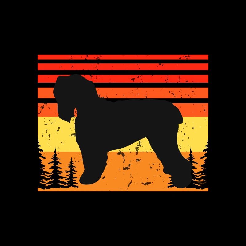 Noir Terrier Russe Chien Silhouette Rétro Coucher de Soleil