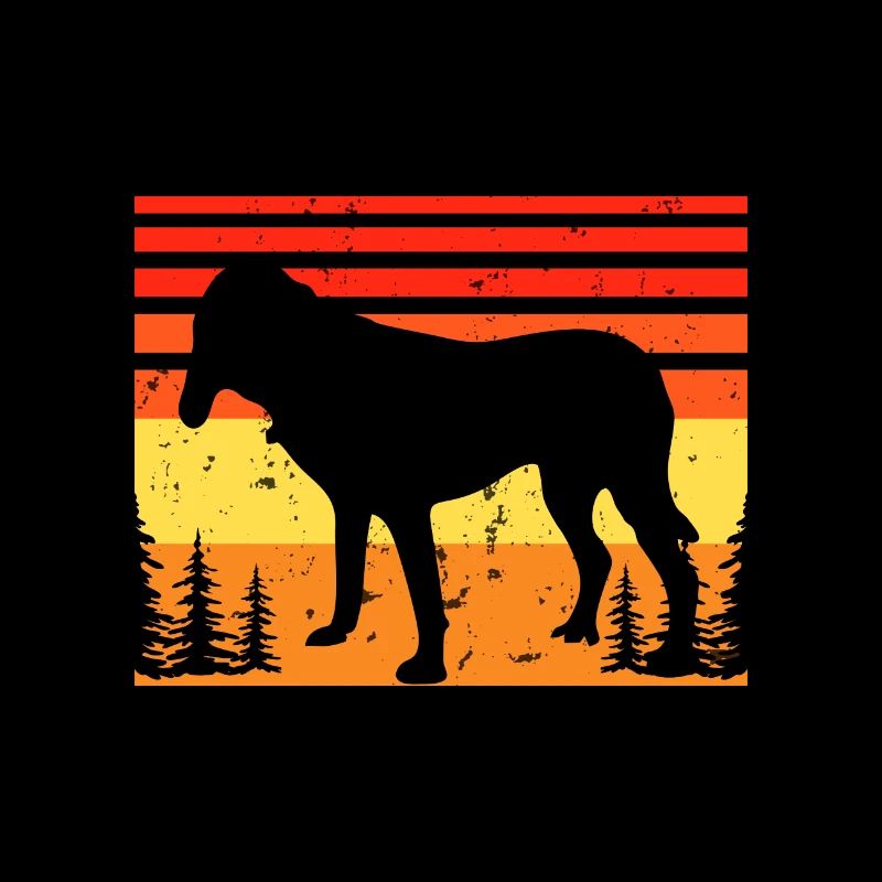 Bluetick Coonhound Dog Silhouette Rétro Coucher de soleil