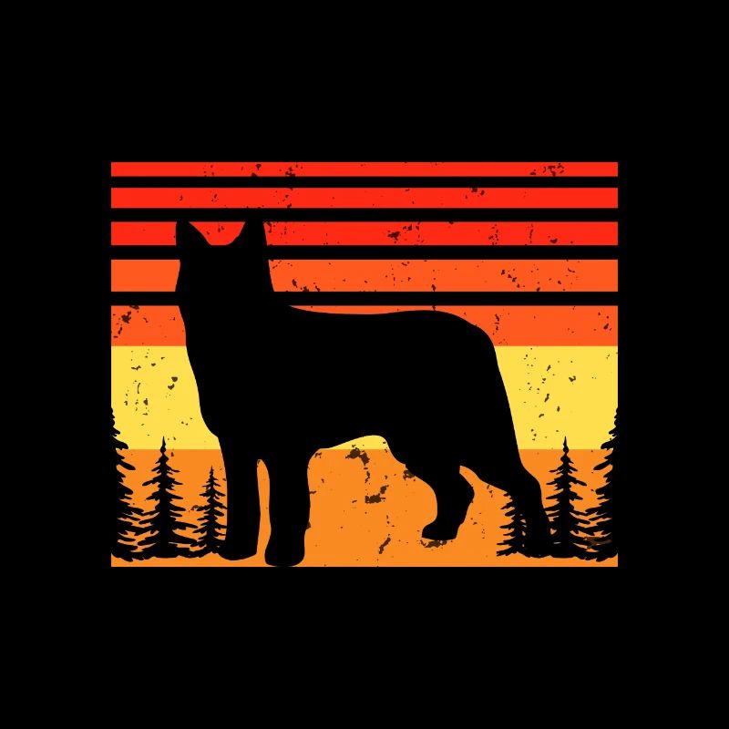 Bouvier Des Ardennes Dog Silhouette Retro Sunset