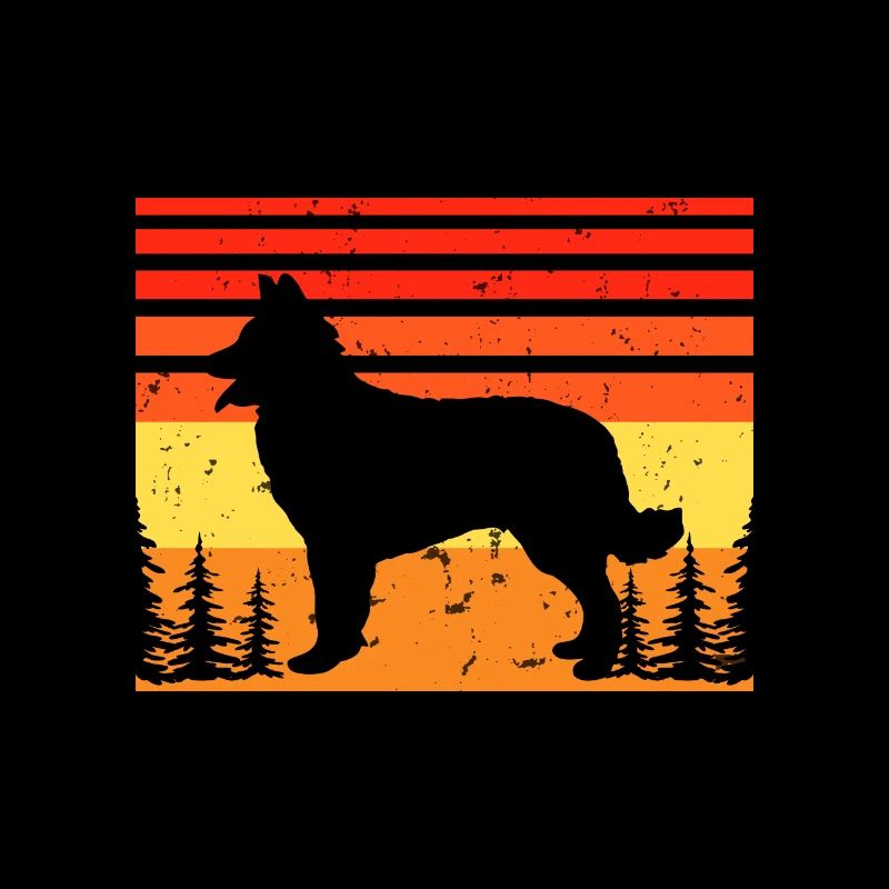 Chien de berger croate Amour Silhouette Rétro Coucher de soleil