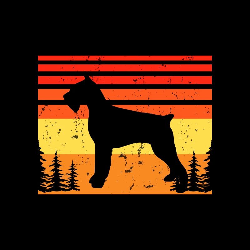 Schnauzer Géant Chien Amour Silhouette Vintage Coucher de Soleil