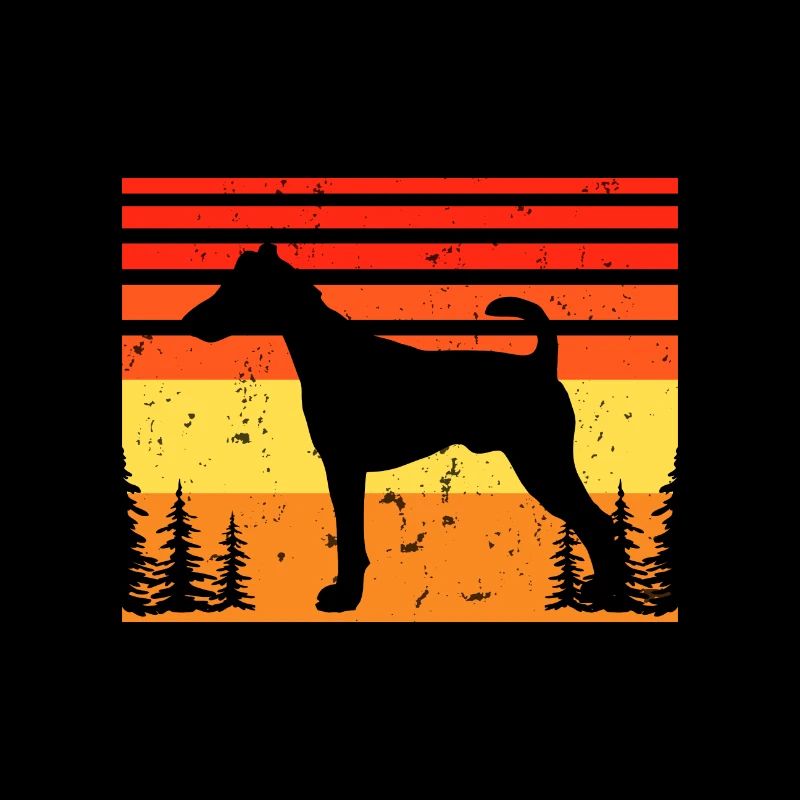 Fox Terrier Smooth Dog Silhouette Retro Sunset