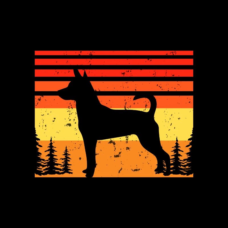 Decker Rat Terrier Dog Silhouette Retro Sunset
