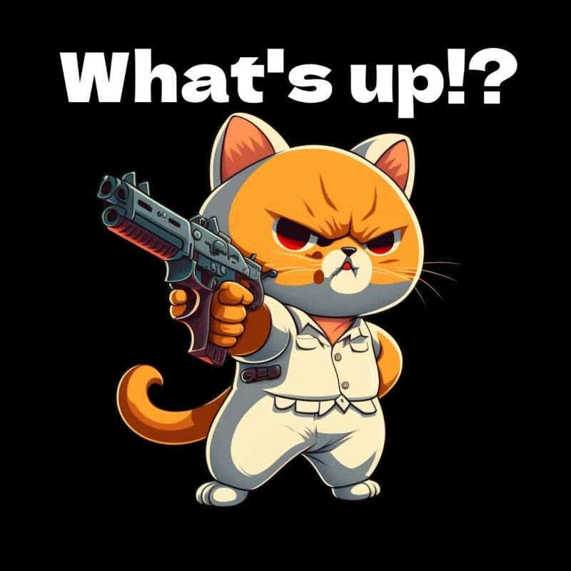 Sauer, ärgerliche orange Katze mit Pistole Spruch