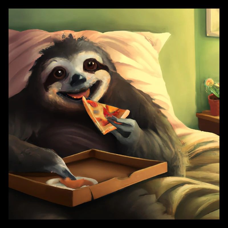 Paresseux heureux mangeant de la pizza