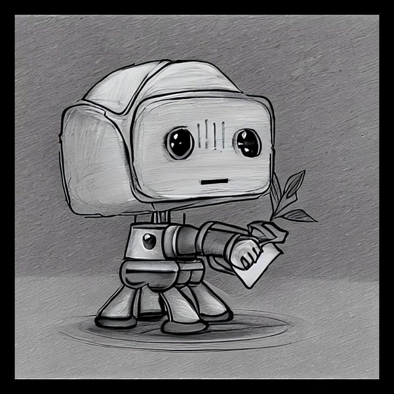 Robot mignon en noir et blanc