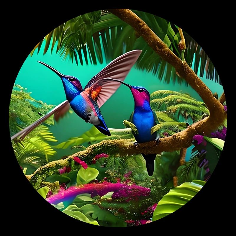 Les colibris dans la forêt tropicale dans l’art numérique