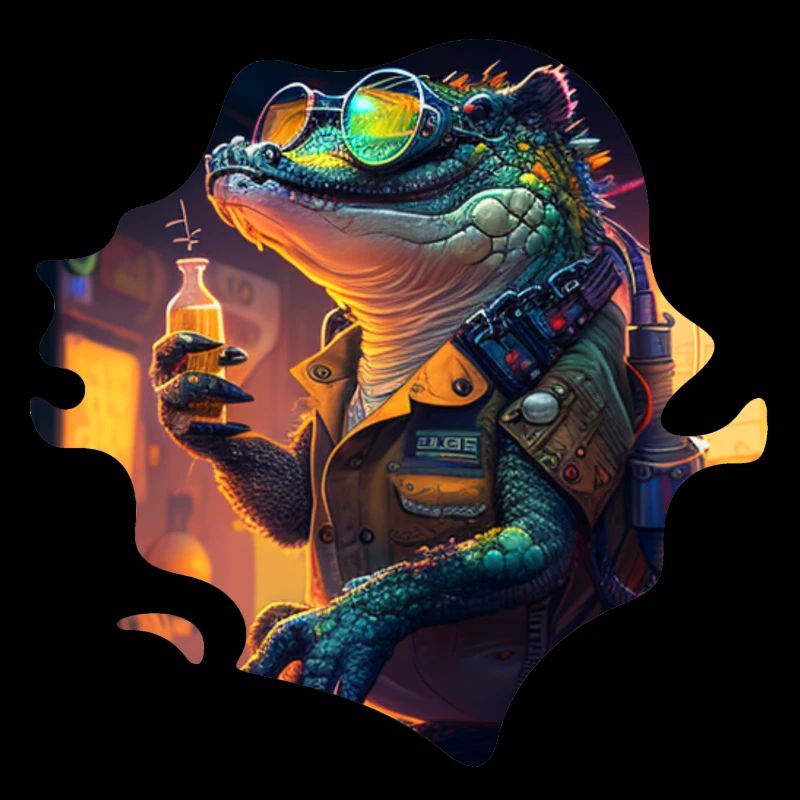 Crocodile mecha in a steampunk cyborg style