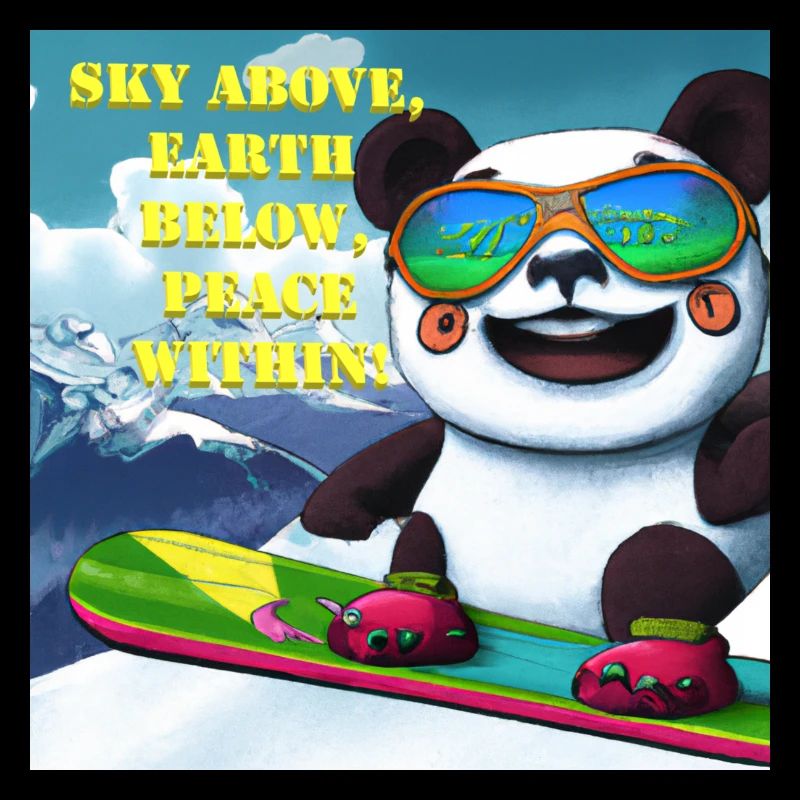 Panda sur Snowboard Variante 1 Texte
