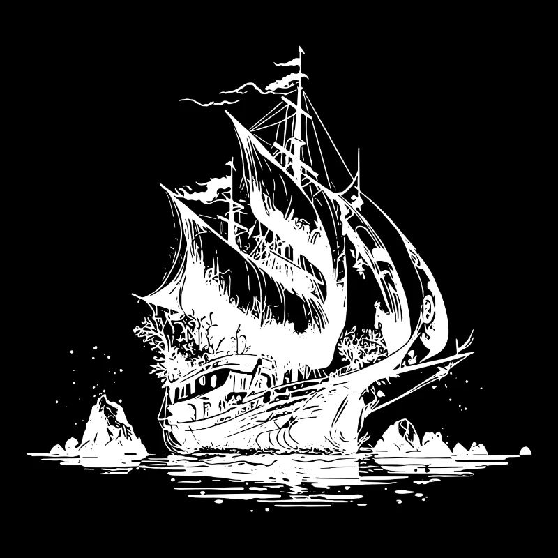 Sailing ship with sails for sailors and captains