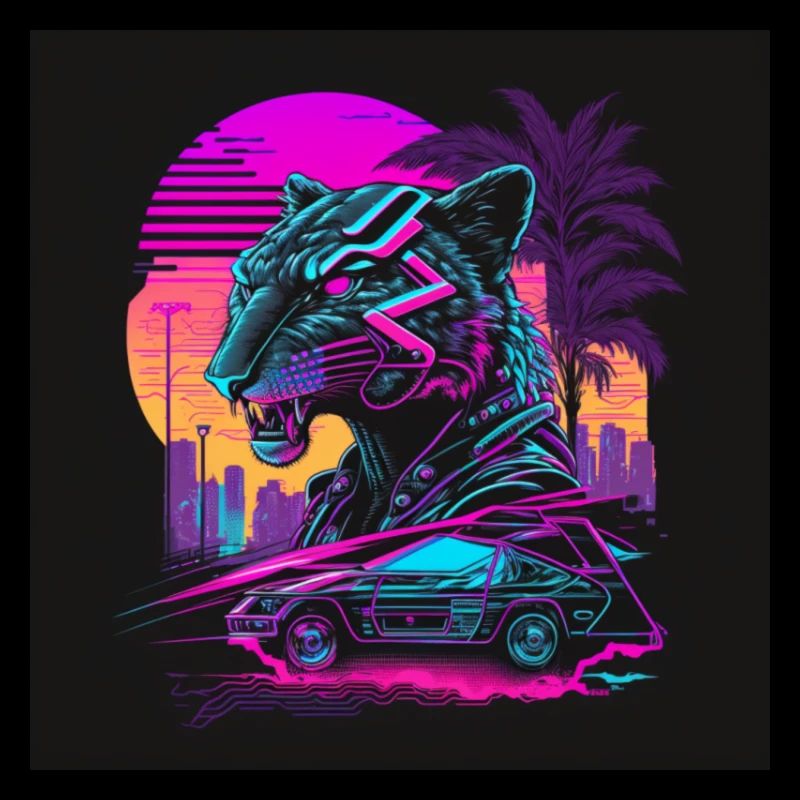 Tigre aux couleurs néon, synthwave / 80s