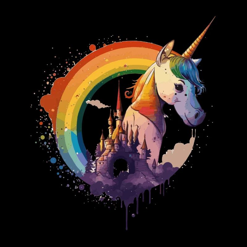 Einhorn im Regenbogen mit Schloss Geschenk