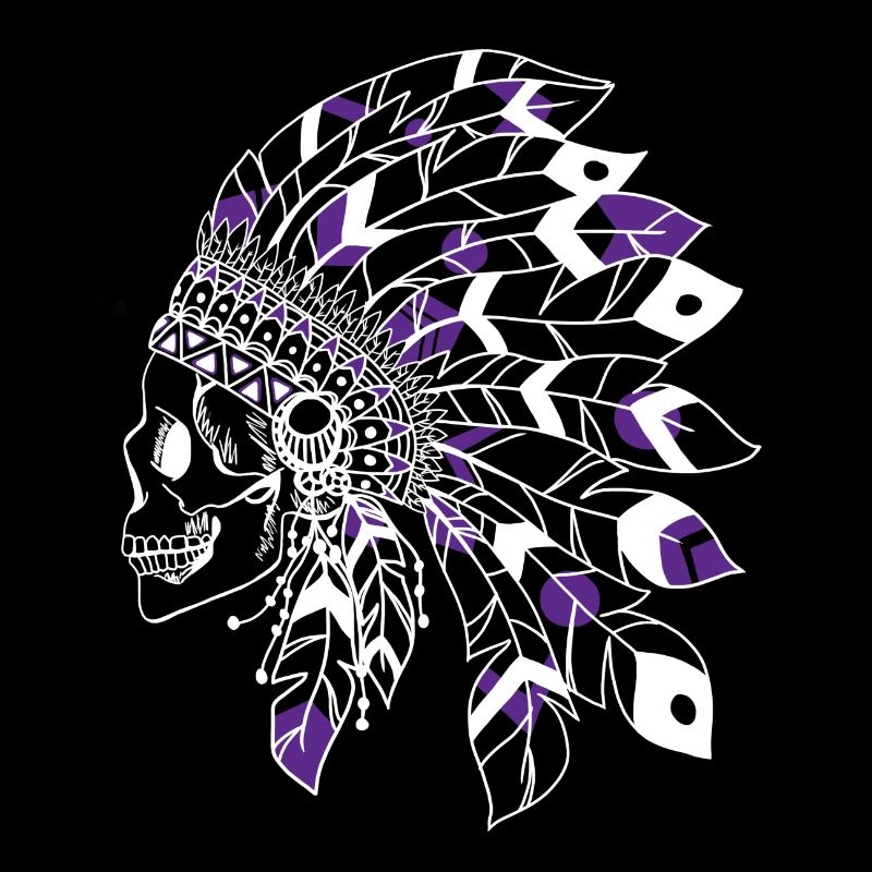 crâne avec coiffe indienne blanc et violet