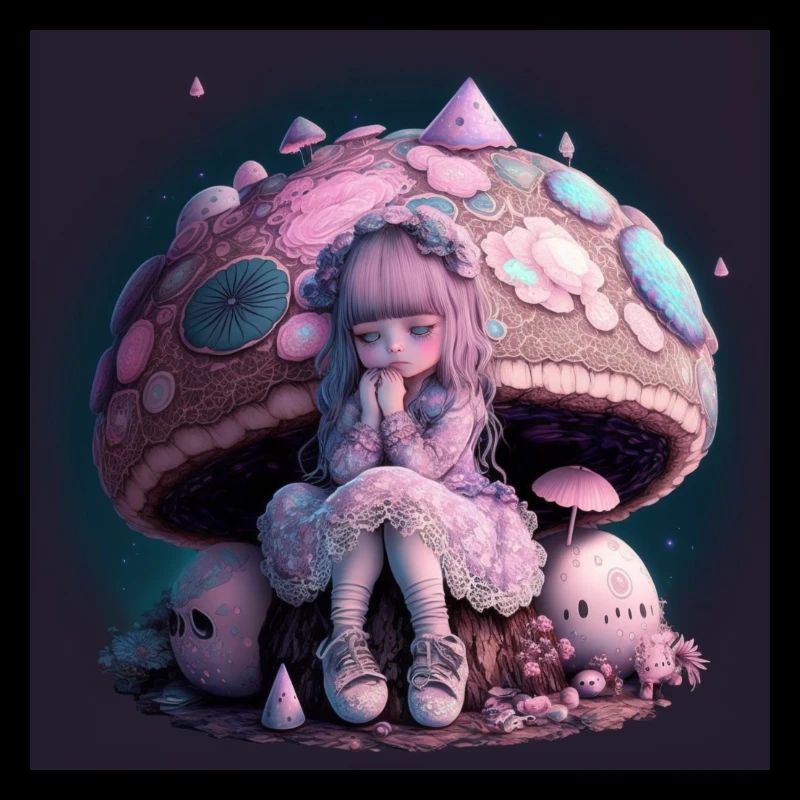 Fille sous champignon