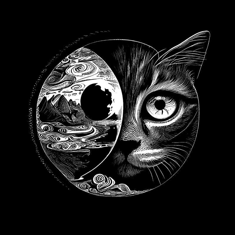 Surrealistisches Artwork - Katze mit Landschaft