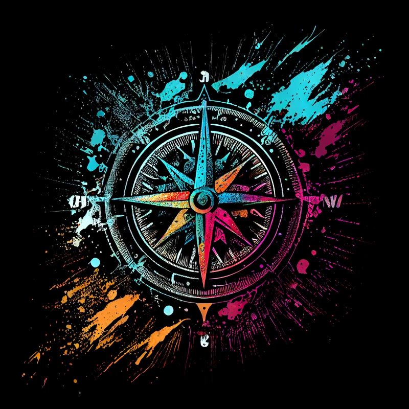 Boussole graffiti aérographe colorée