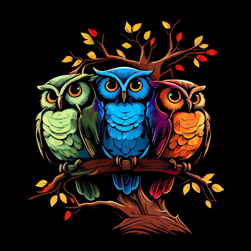 Cooles buntes Eulen Motiv - 3 Eulen