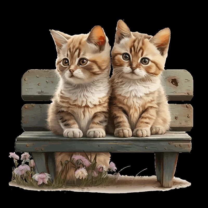 2 chats sur banc cadeau