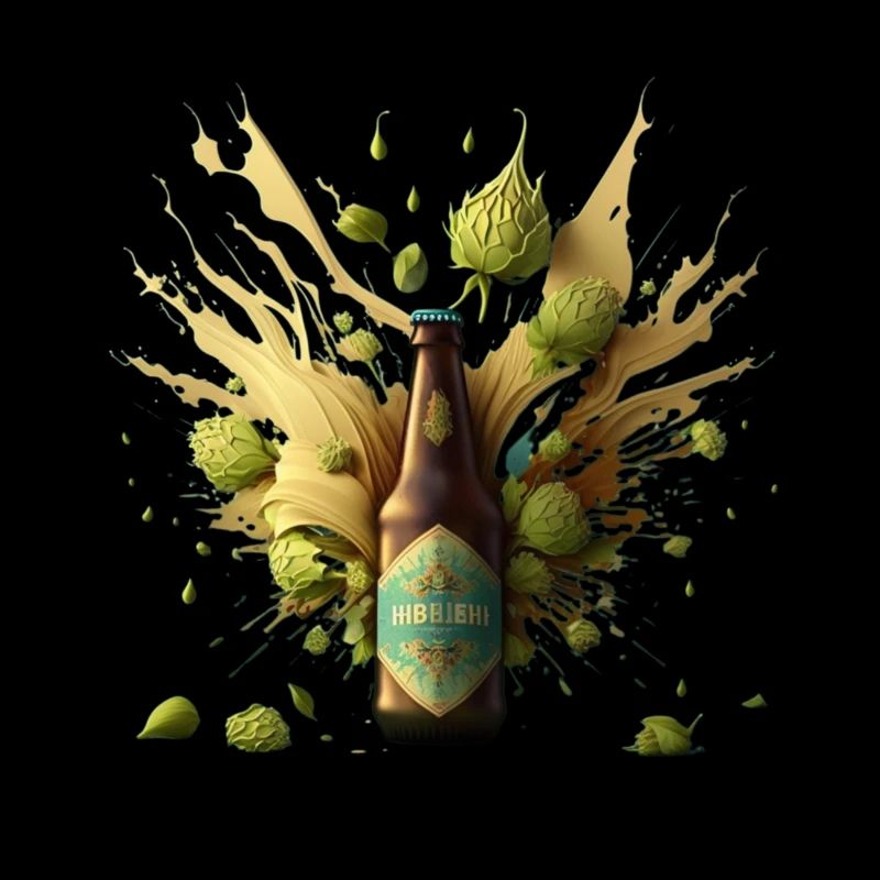 Bouteille de bière devant l’explosion du houblon