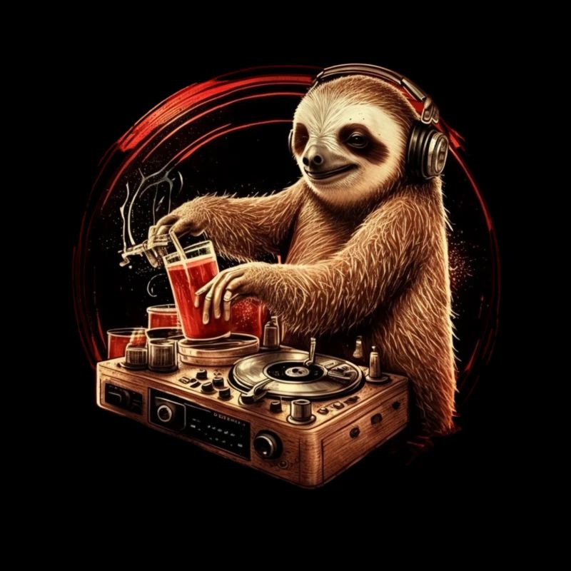 Sloth DJ plays beer at technoclub