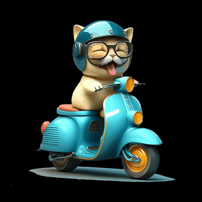 Chat qui rit sur un cadeau de scooter