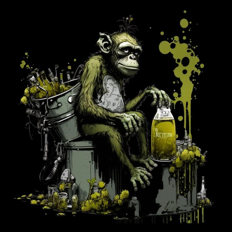 Chimpanzees in front of the brewing kettle, special brow