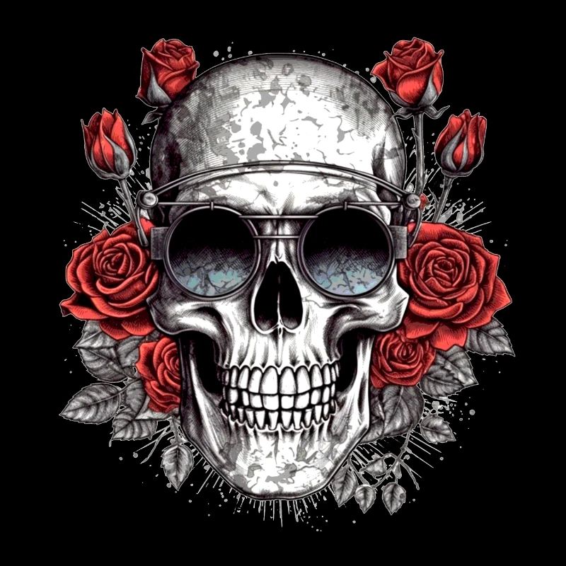 Cool hipster skull with glasses and roses