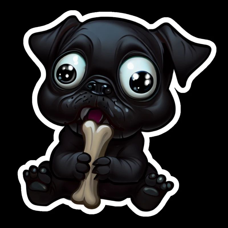 Petit bouledogue noir mangeant un os