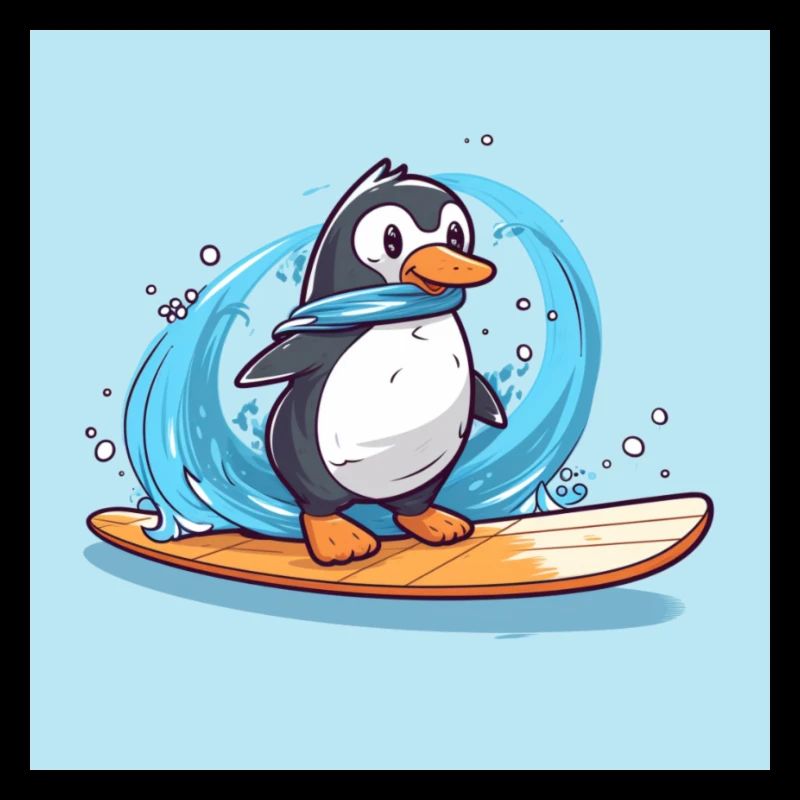 Süßer Surfender Pinguin auf einem Surfbrett