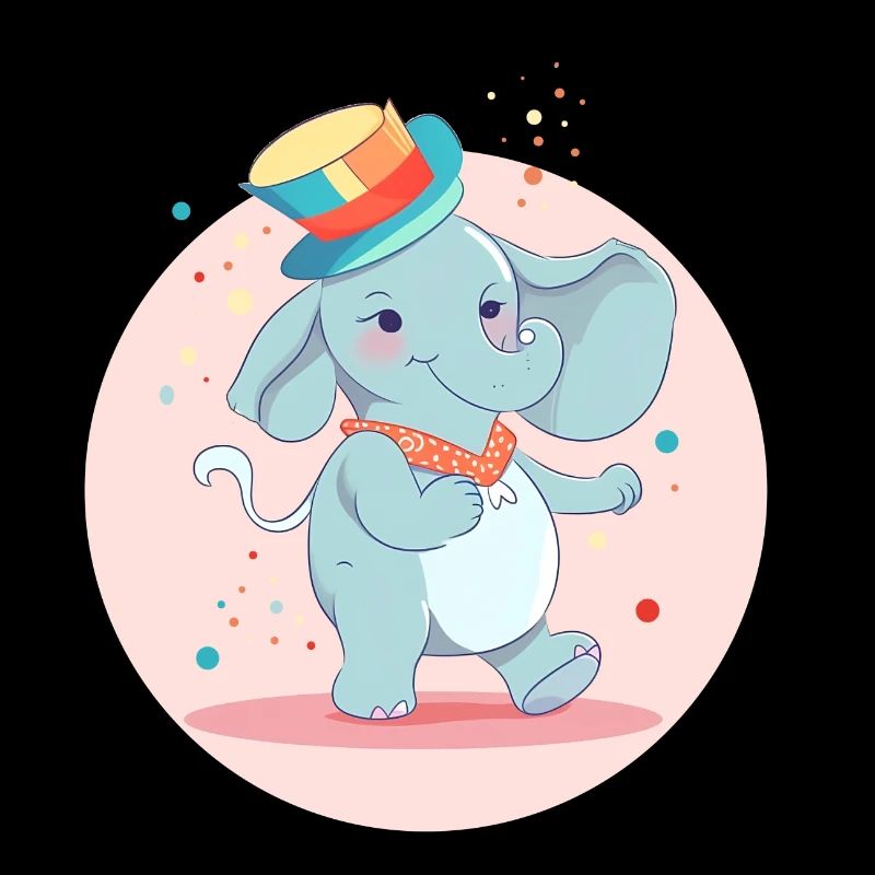 Tanzender Elefant mit buntem Hut auf Geburtstag