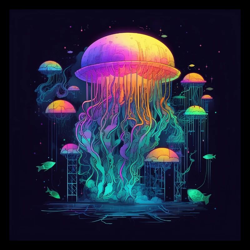 Méduses néon nage dans la mer