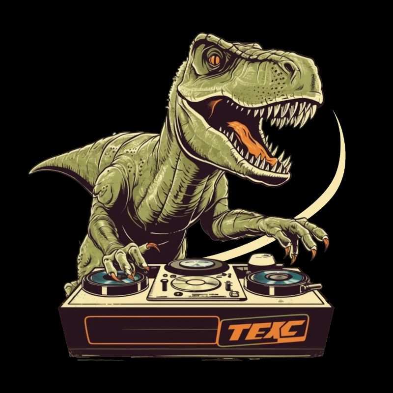 Cool T-Rex DJ with mixer and loop station