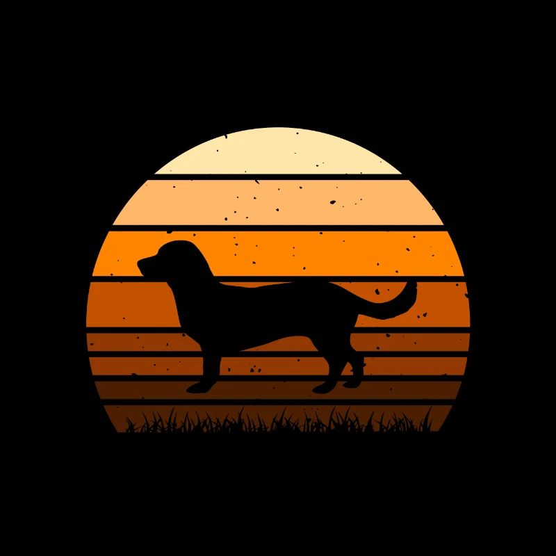 Alpine Dachsbracke Dog Silhouette Retro Sunset