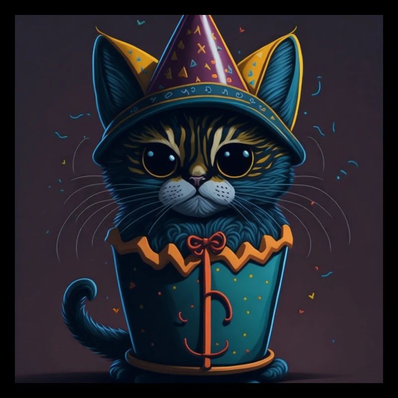 Katze mit Geburtstagshut