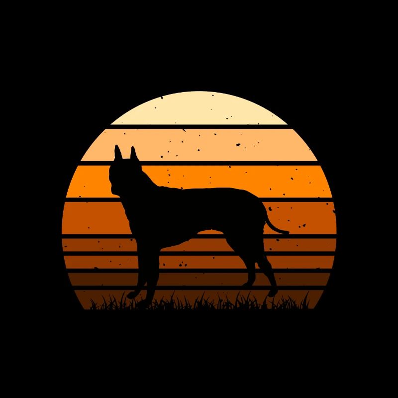Français White Terrier Dog Silhouette Retro Sunset