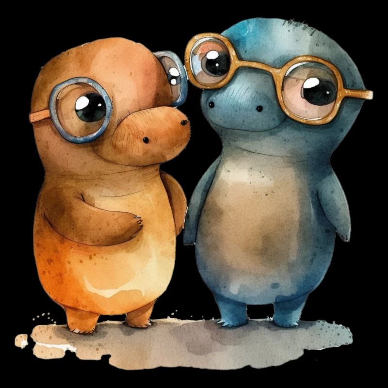 Paire d’ornithorynques aquarelle