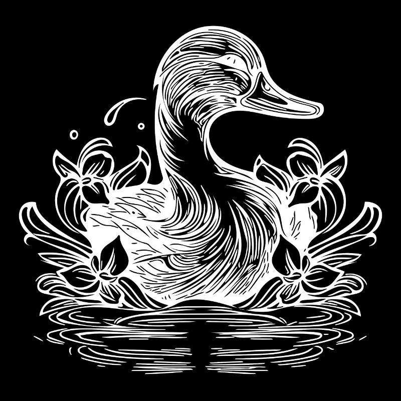 Canard mignon sur le lac avec des fleurs